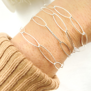 Sterling Silver Diamond Cut Marquise Link Chain